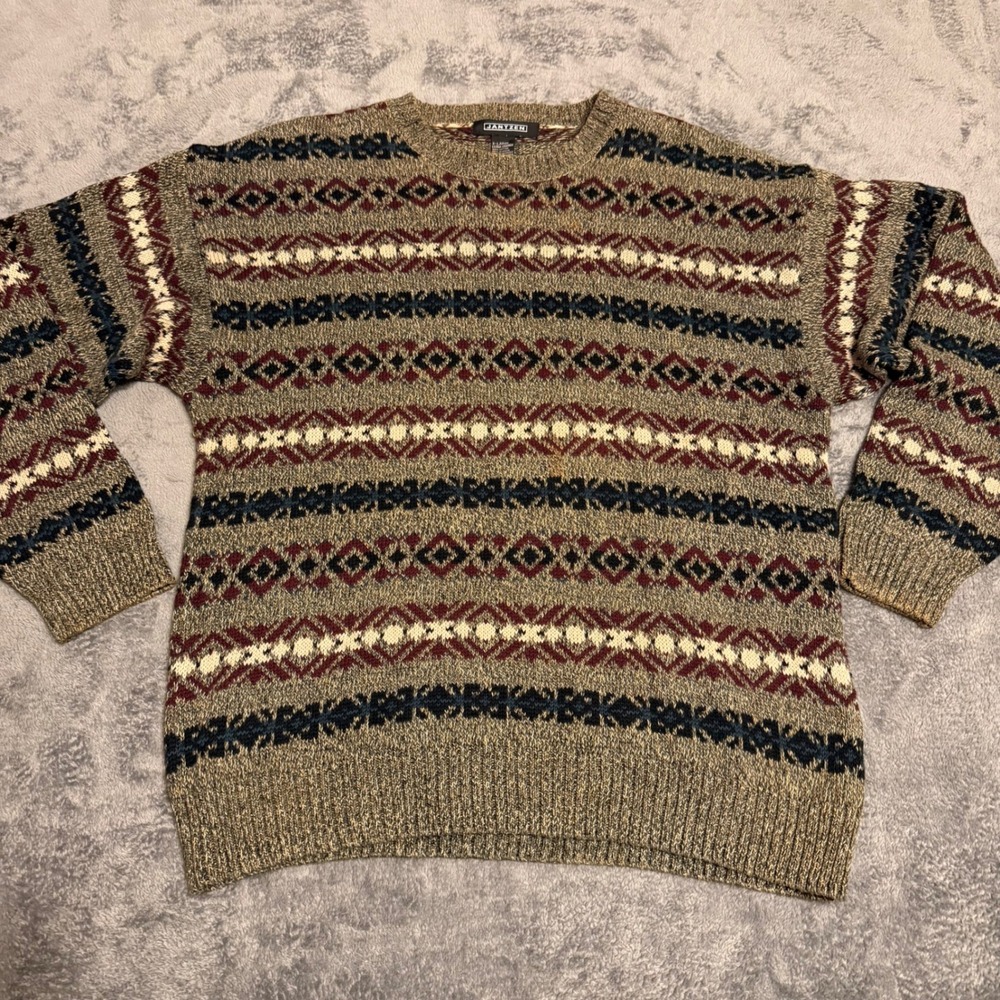Jantzen Mens Extra Large XL Crew Neck Cotton Patterned Knit Sweater